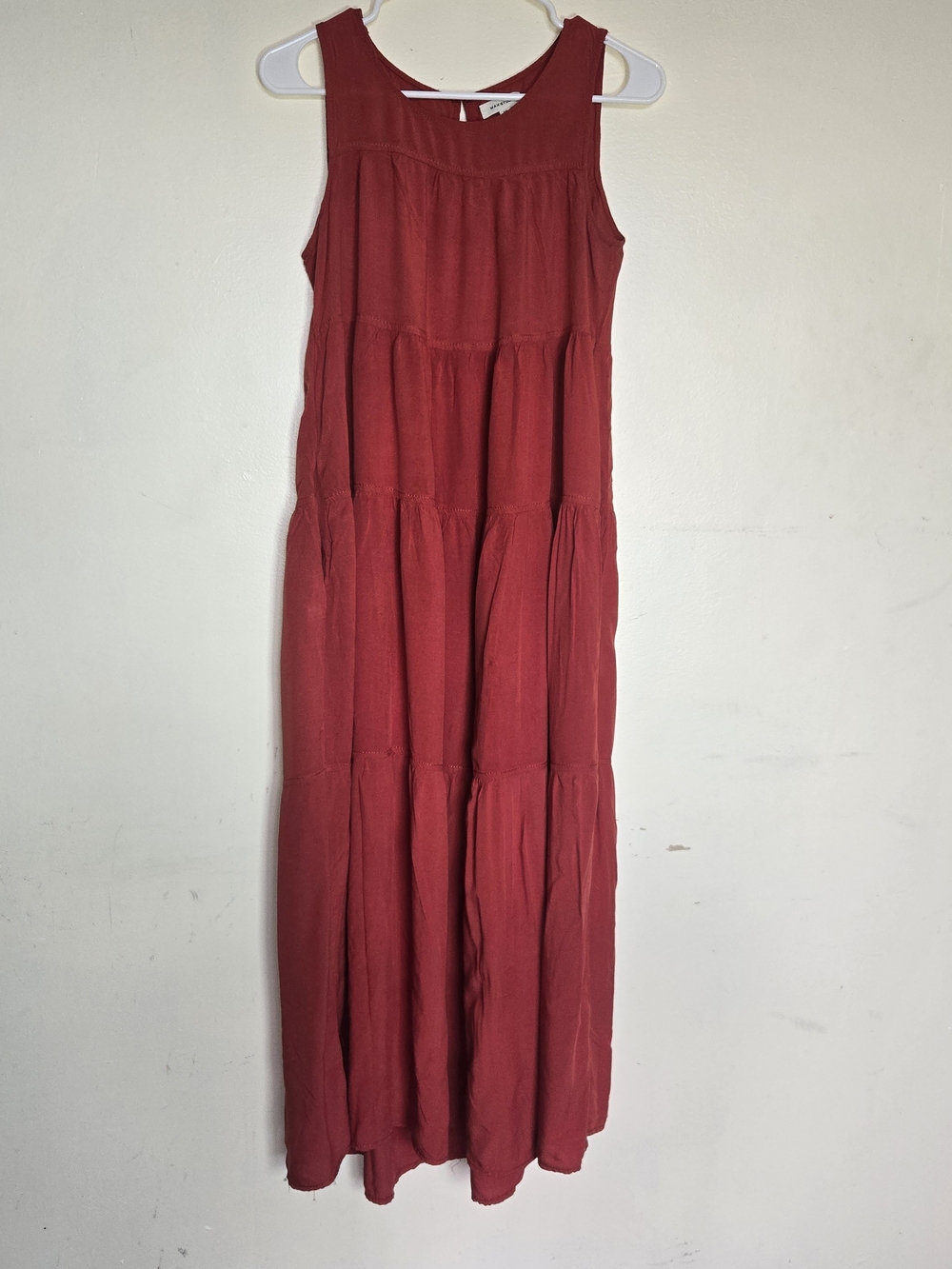 Max Studio Sleeveless Tiered Maxi Dress in Brick Red